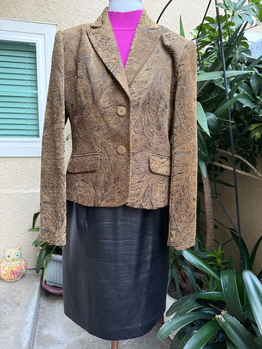 Vintage Positano black genuine leather midi skirt
